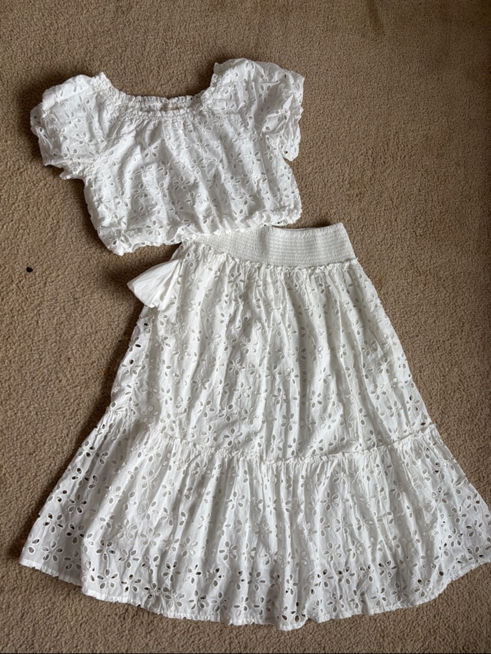 Jenniffer and Grace Women’s White Eyelet Top & Skirt Set - Stylish Two-Pieces